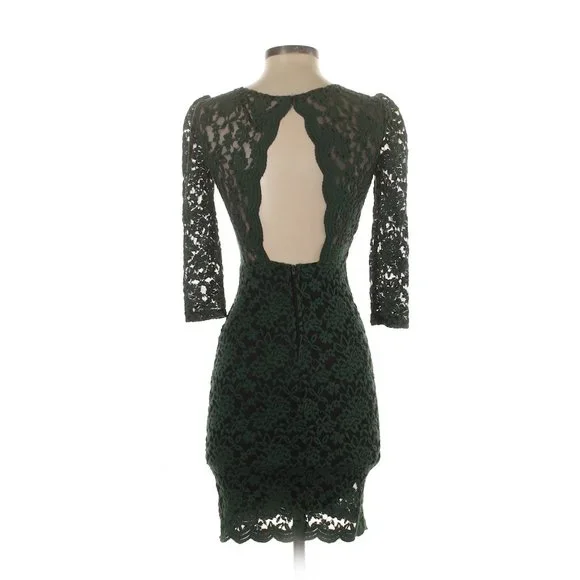 Olive Green Lace Mid-Sleeve Dress | Size 3-4 (US Small) - Picture 5 of 14